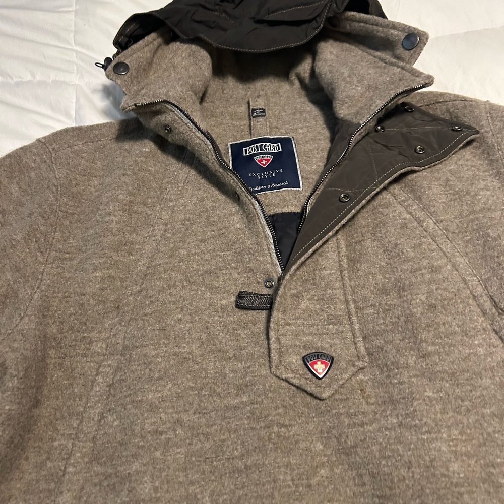 Earthy Brown Wool Blend Military Field Jacket with Hood